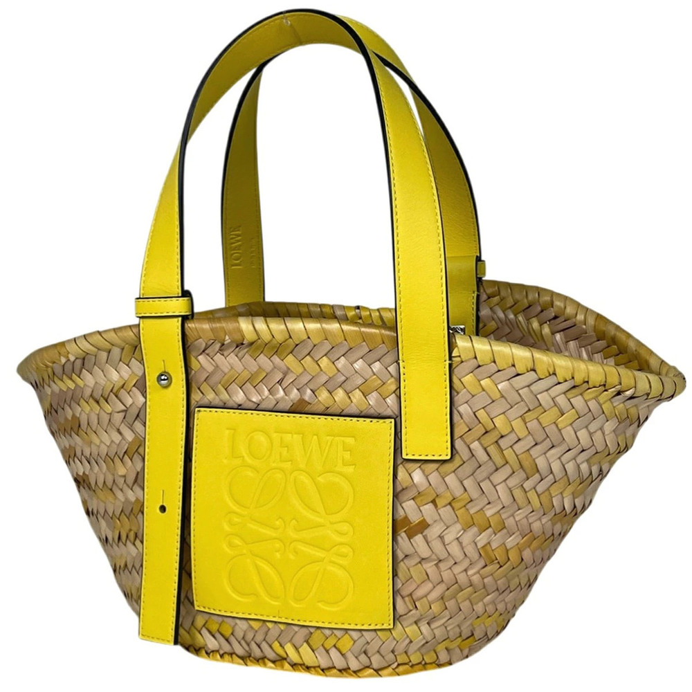 Loewe Basket Bag Anagram Palm Leaf Handbag Raffia Beige Cream Yellow